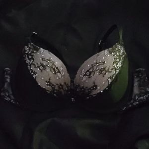 Black lace and rhinestone dream angels bra